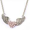 Golden Bronze Wings with Pink Pearl Heart Pendant